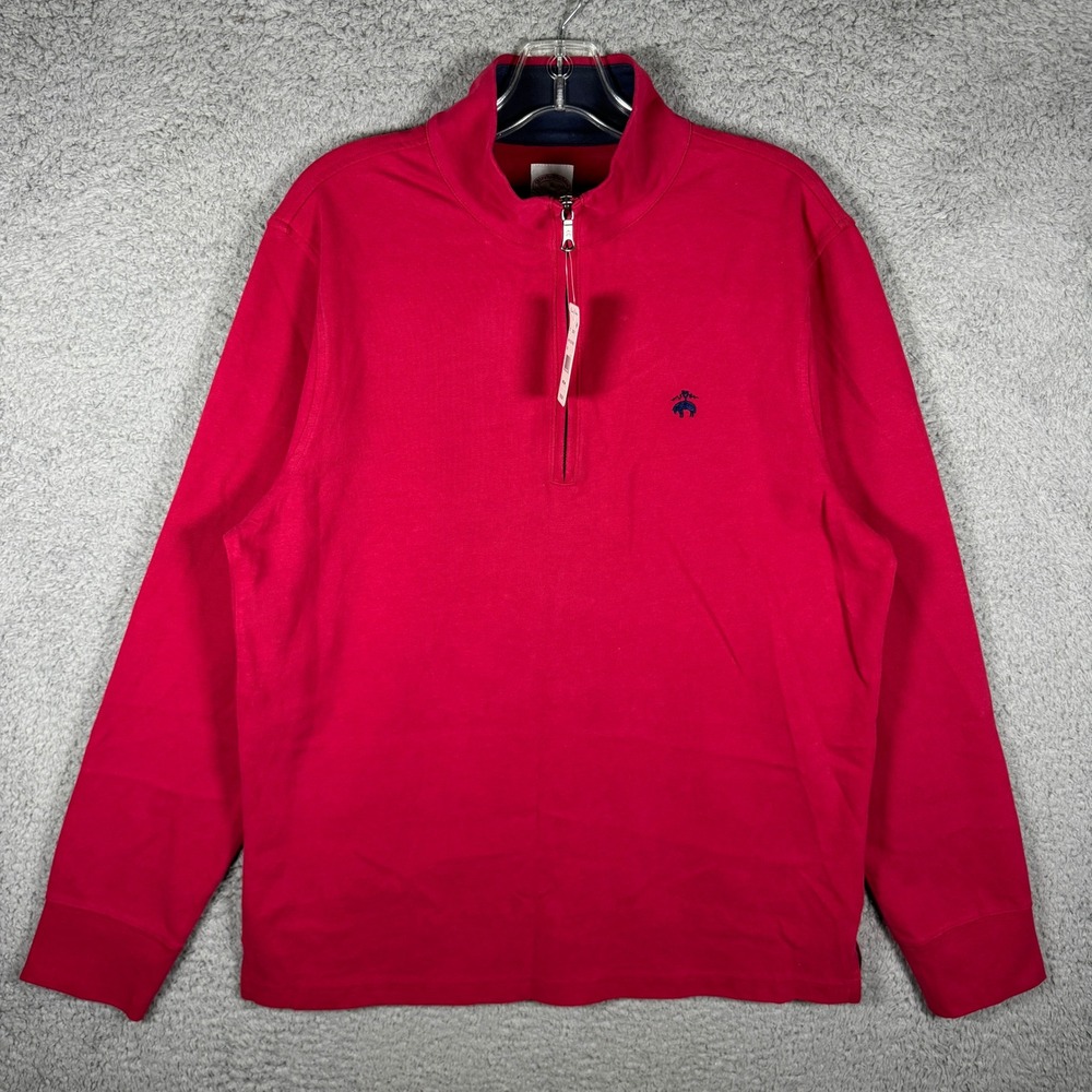 NWT Brooks Brothers Mens Red 100% Cotton Quarter Zip Pullover Sweater Medium